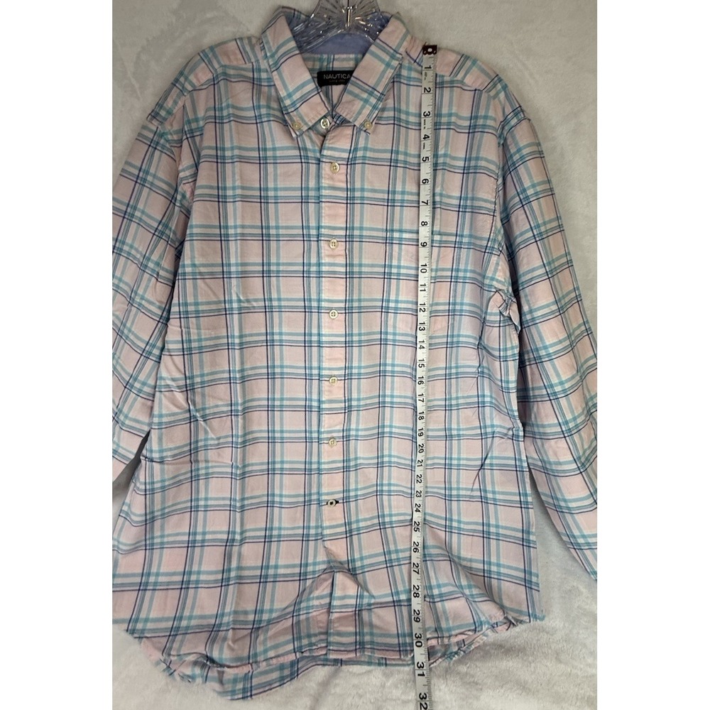 Nautica Plaid Button Down Shirt L Pink Blue Cotton Preppy Coastal Classic Casual - Picture 3 of 7